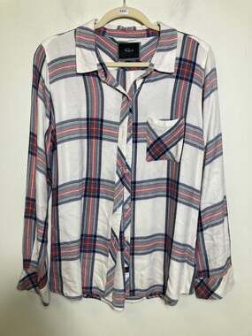 Rails White Blue Red Plaid Long Sleeve Button Up Shirt Sz L